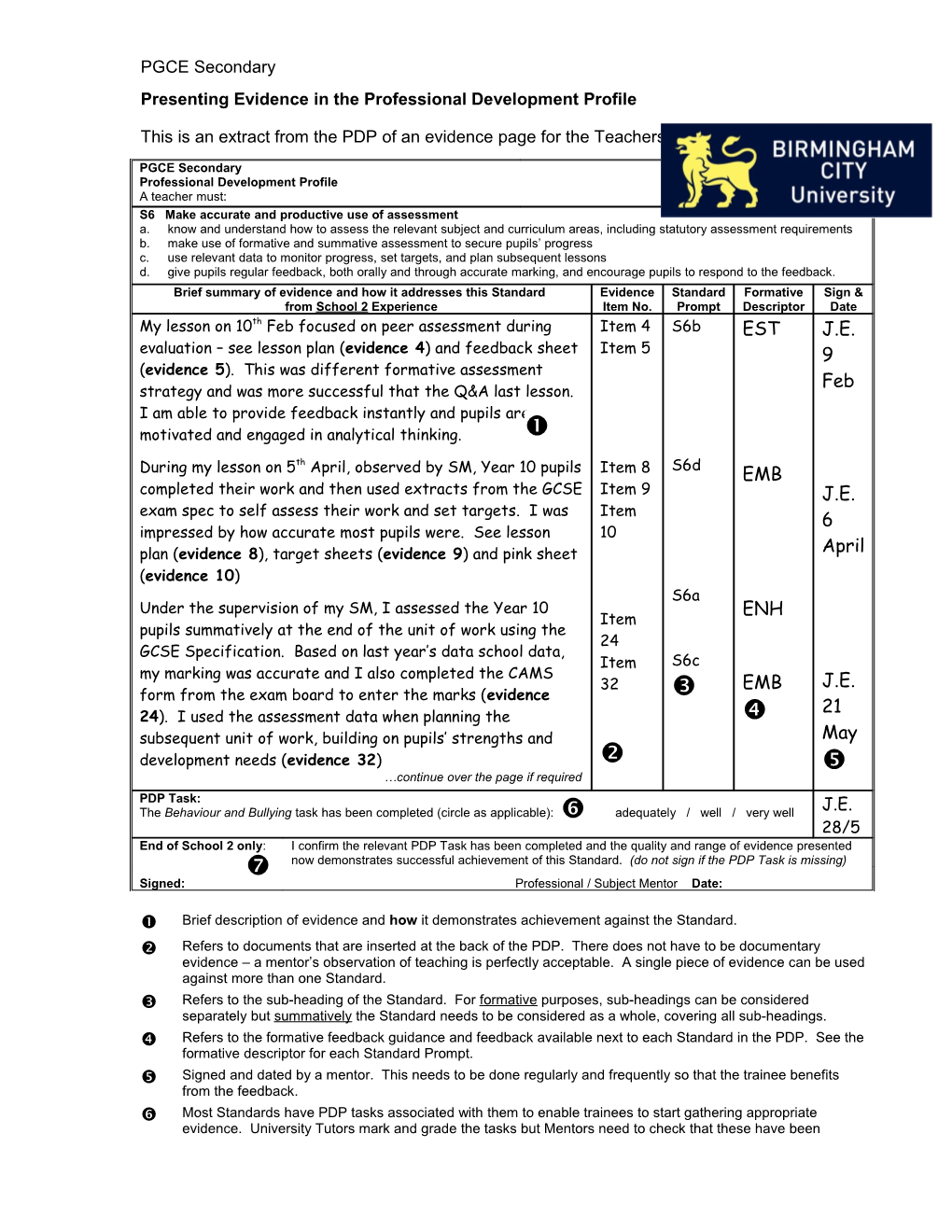 Presenting Evidence in the Professional Development Profile