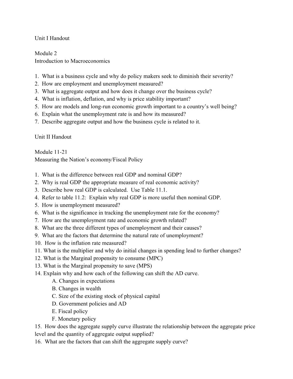 Macro-Module 2- Introduction to Macroeconomics