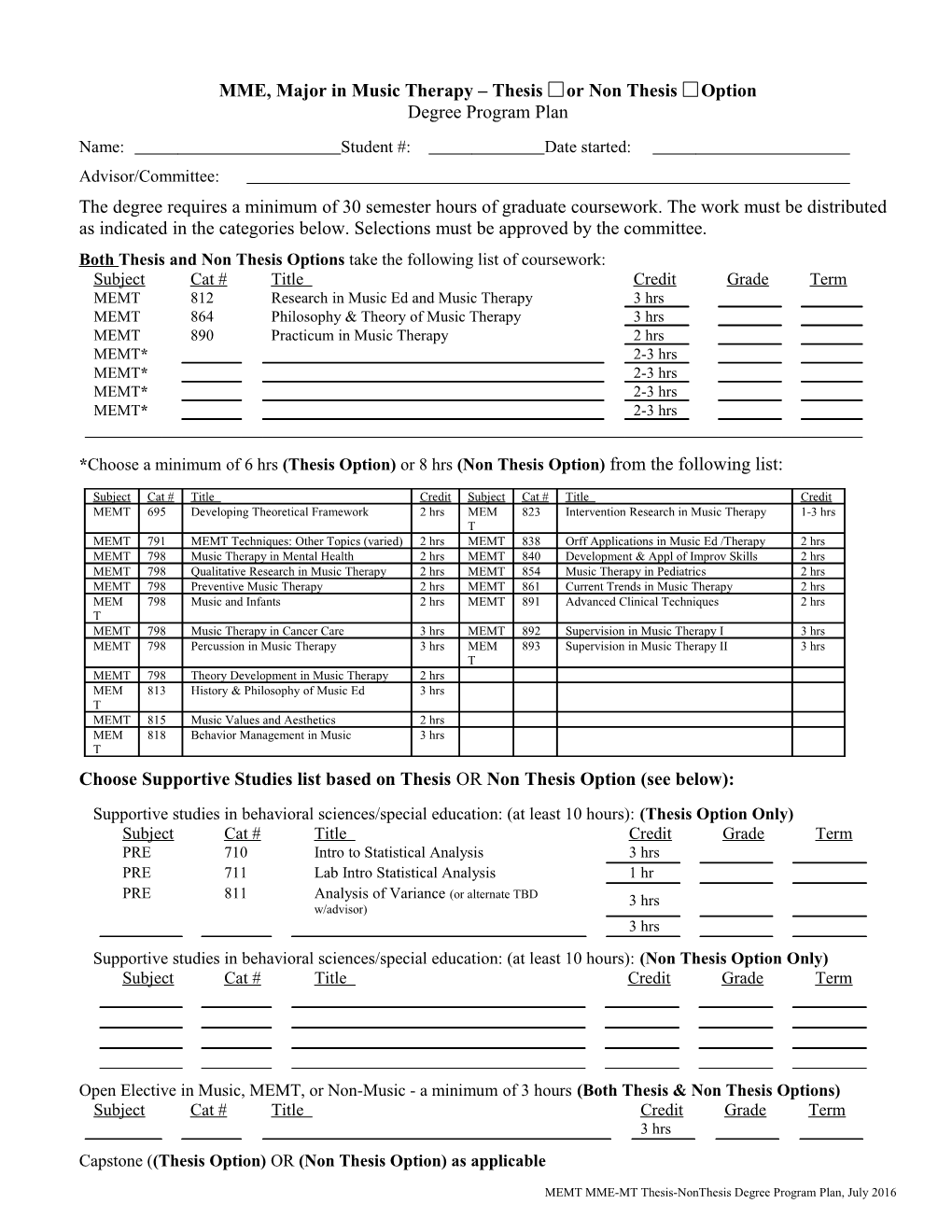 MME, Major in Music Therapy - Thesis Option