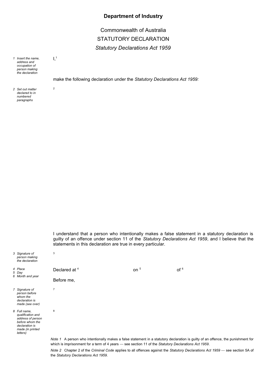 Statutory Declaration Form