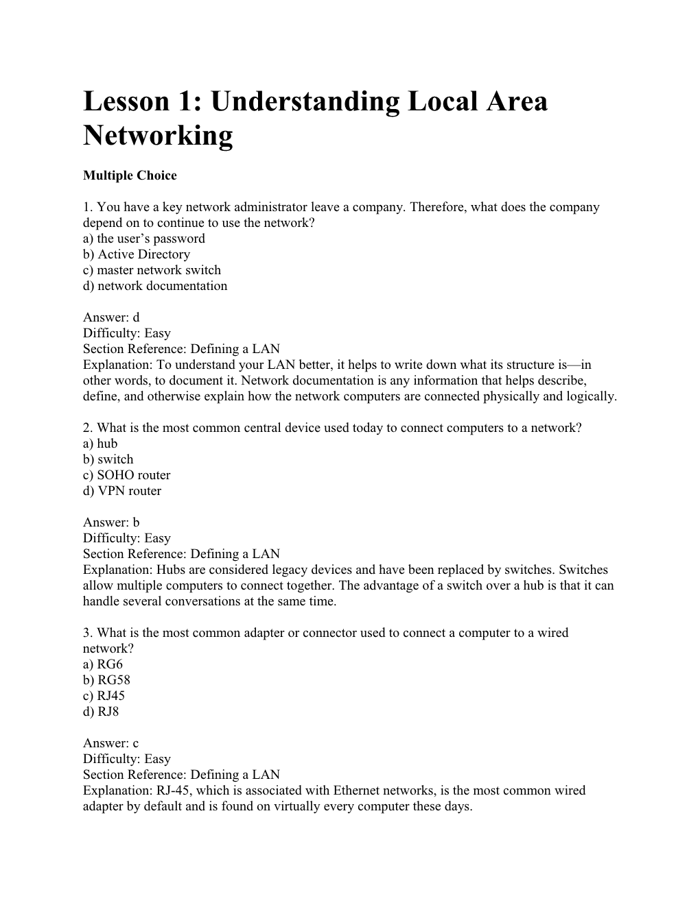 Lesson 1: Understanding Local Area Networking