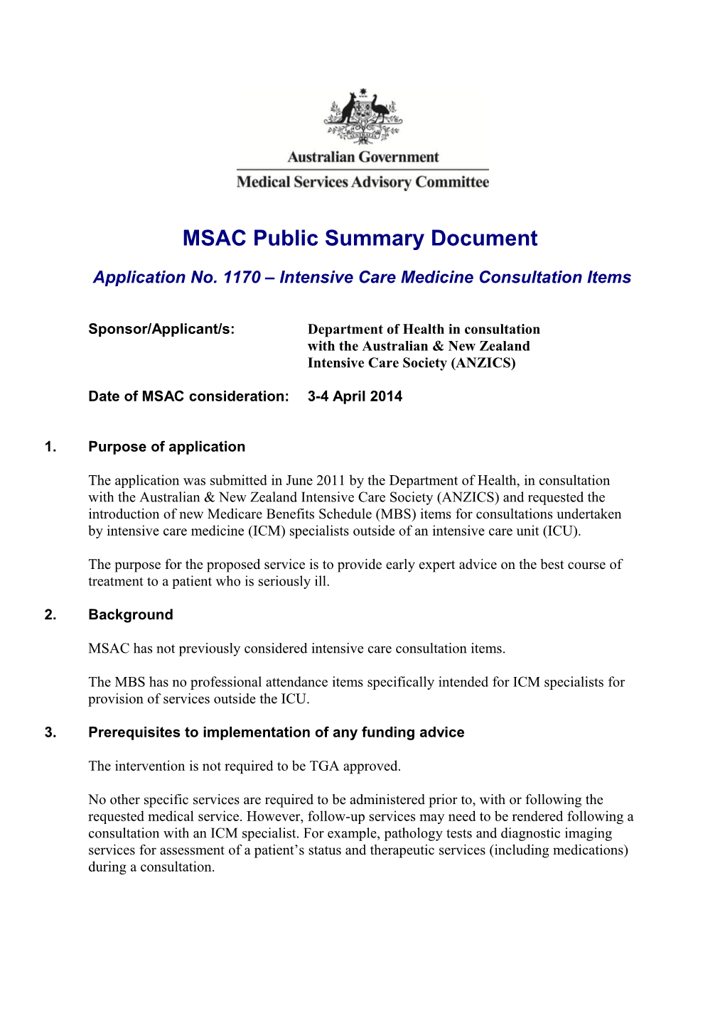 MSAC Public Summary Document