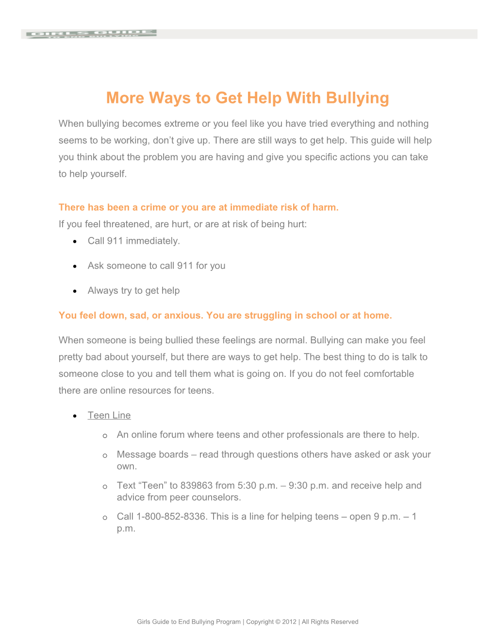 More Ways to Get Help with Bullying