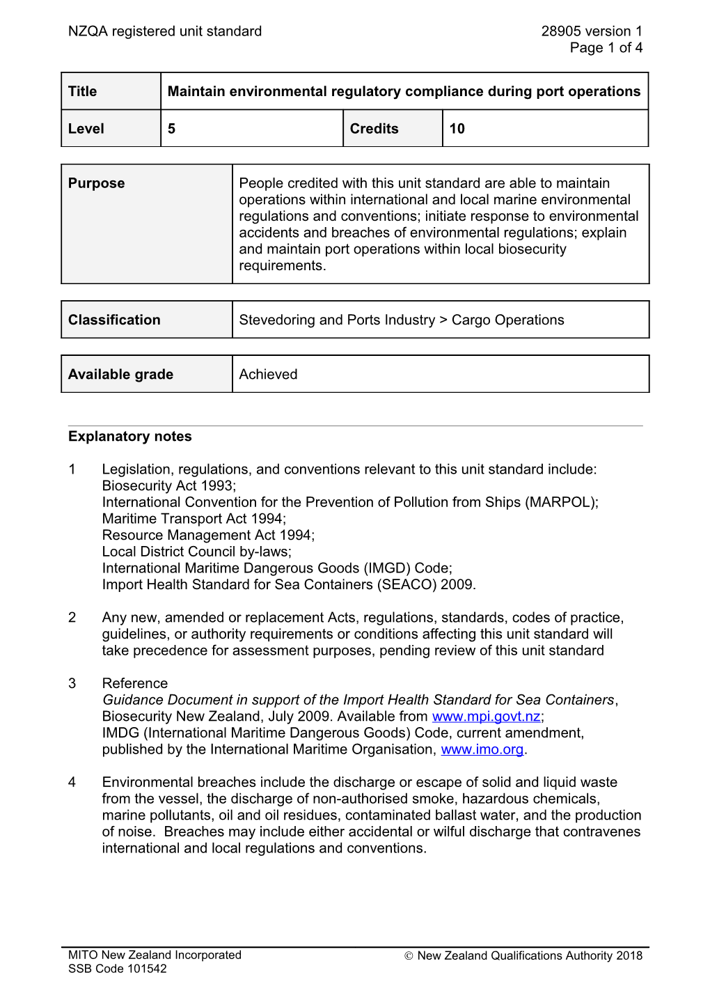 28905 Maintain Environmental Regulatory Compliance During Port Operations