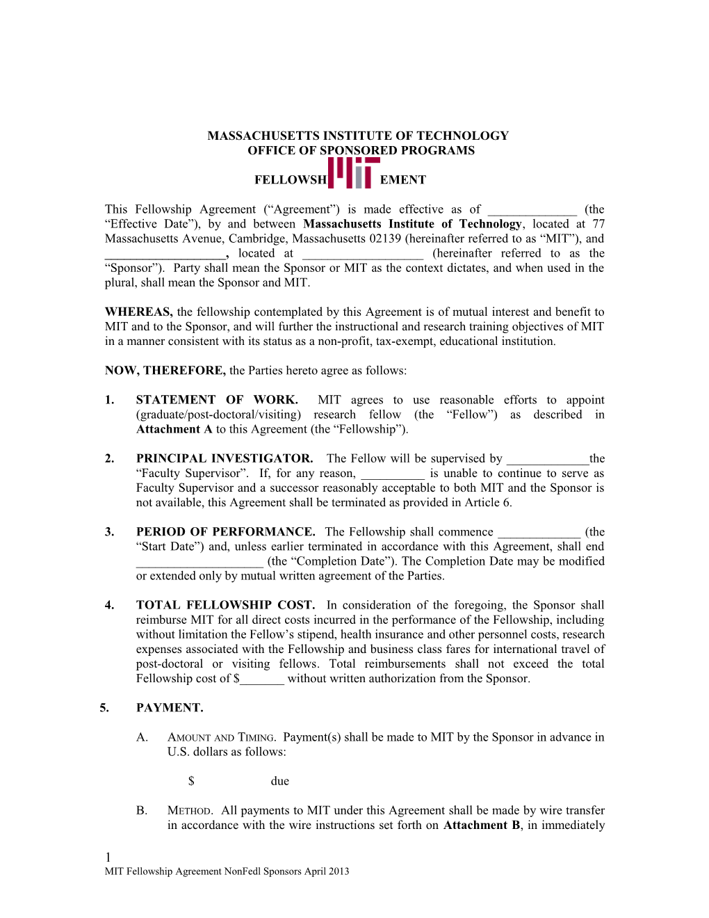 MIT FELLOWSHIP AGREEMENT for Nonfed-Sponsors-2015-04-27