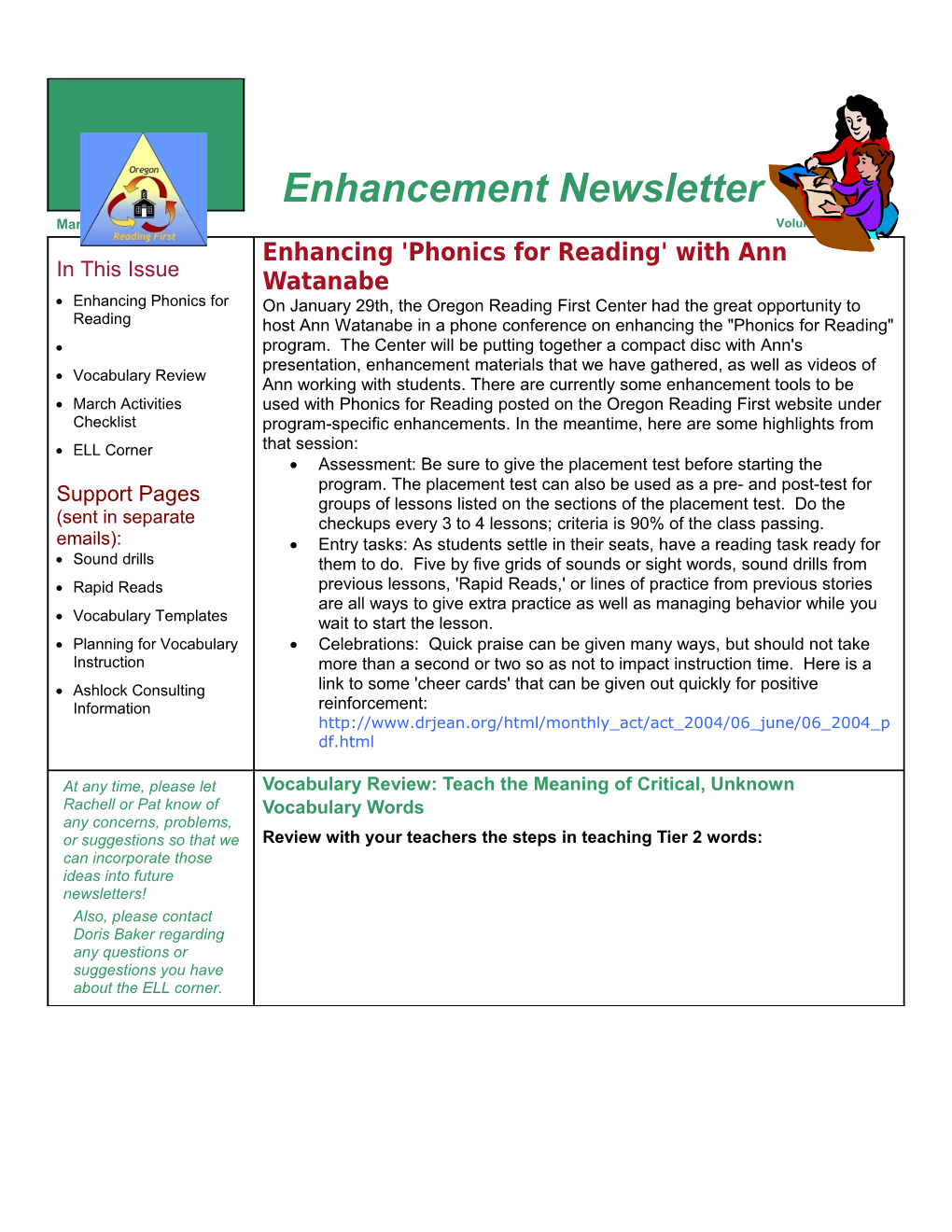 Enhancement Newsletter 1