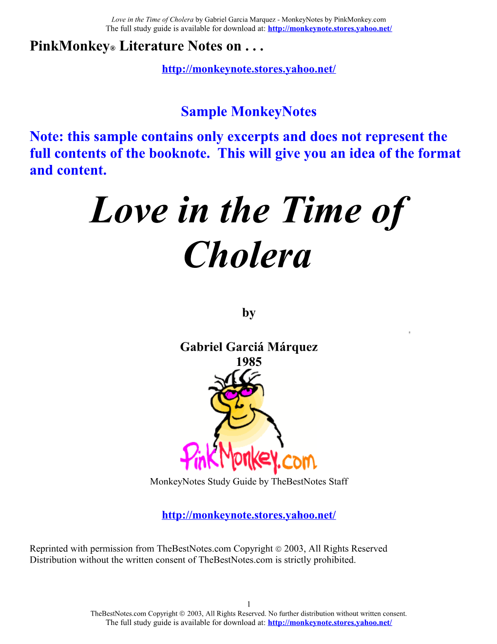 Love in the Time of Cholera