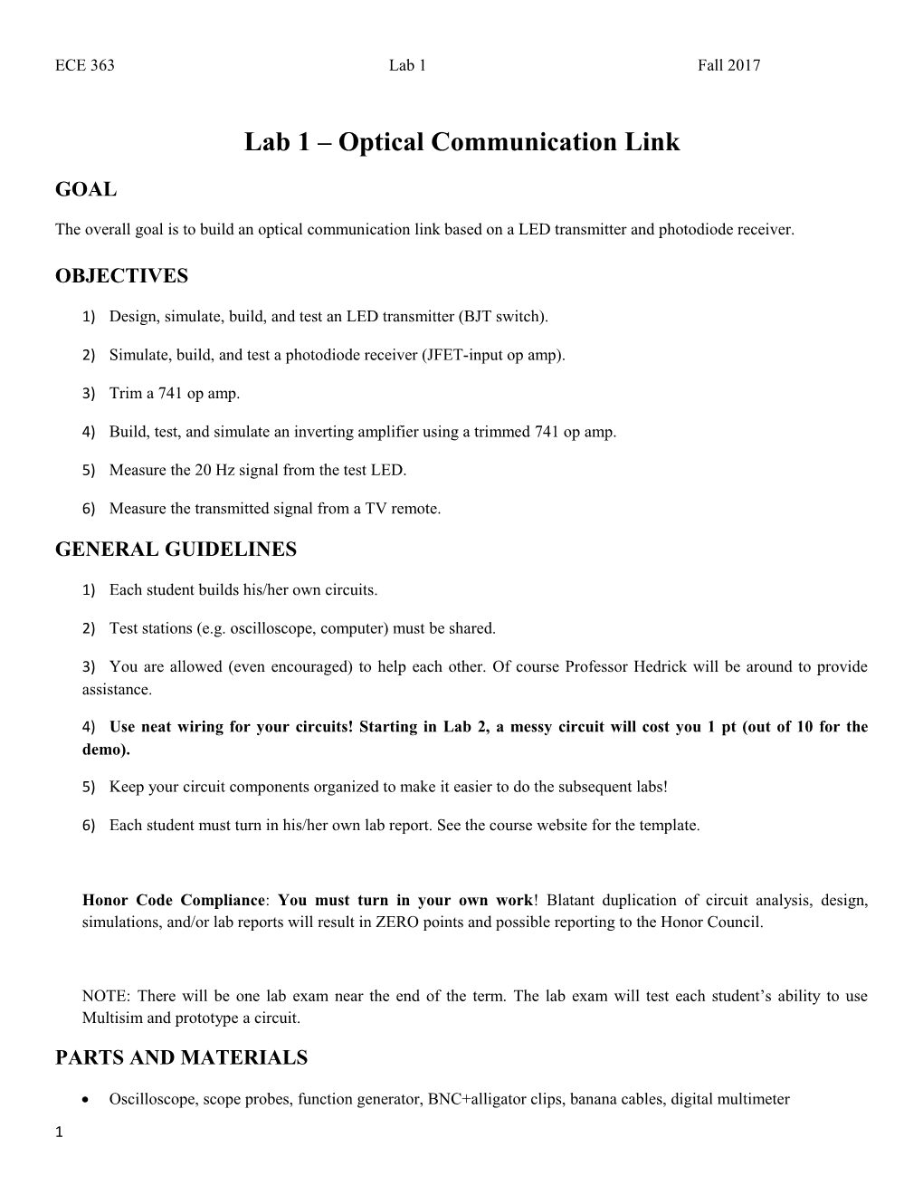 Lab 1 Optical Communication Link