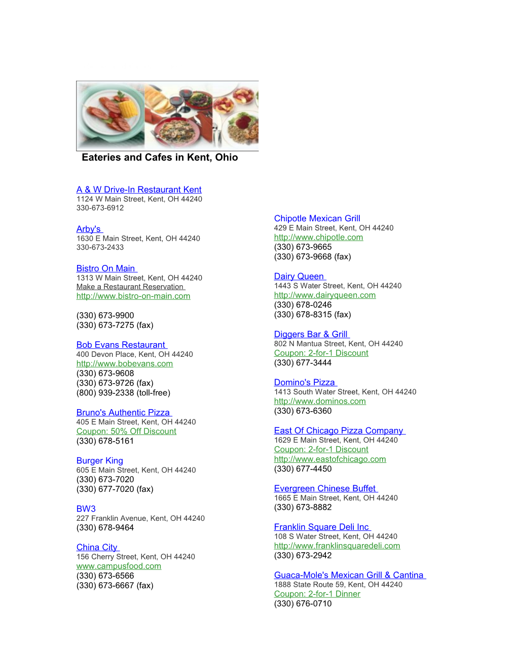 Eateries and Cafes in Kent