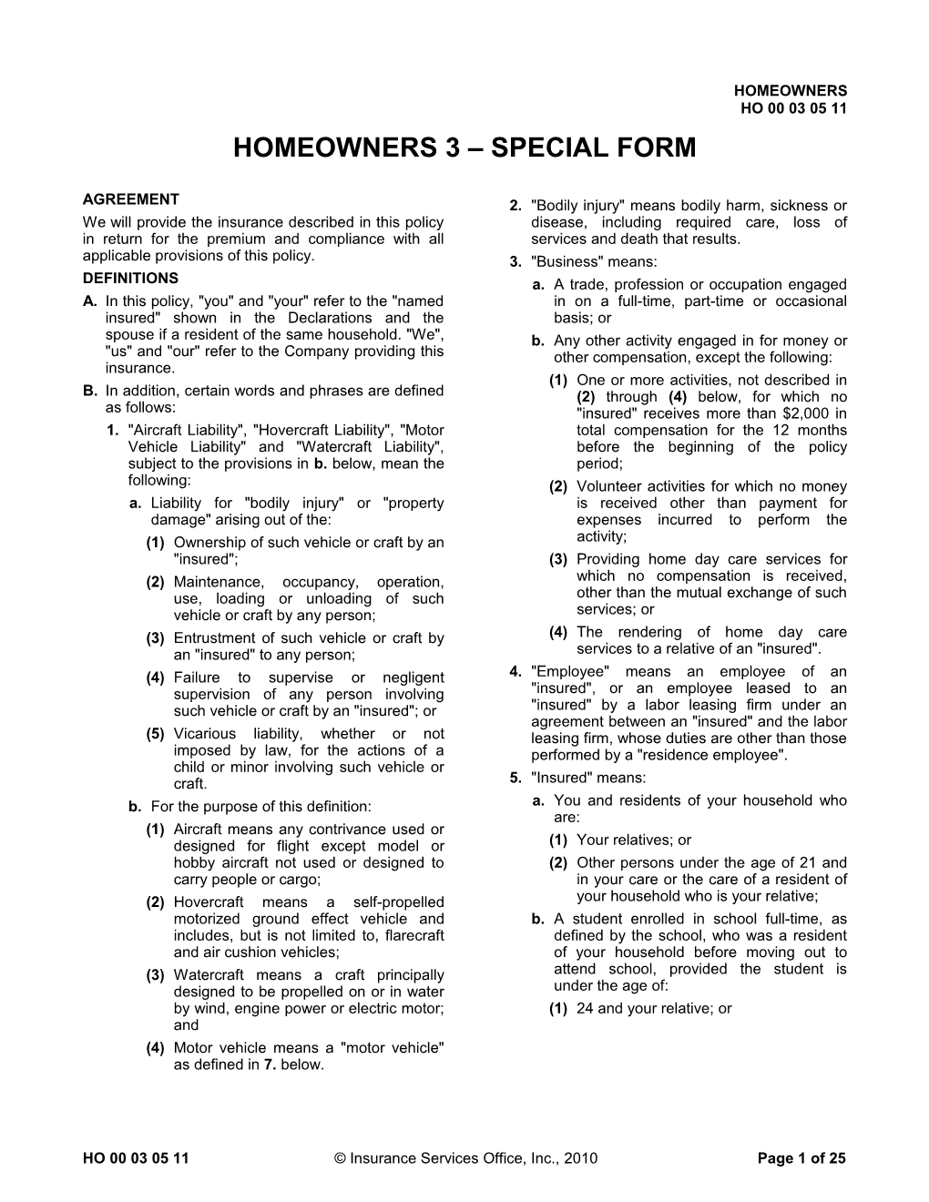 Homeowners 3 Special Form