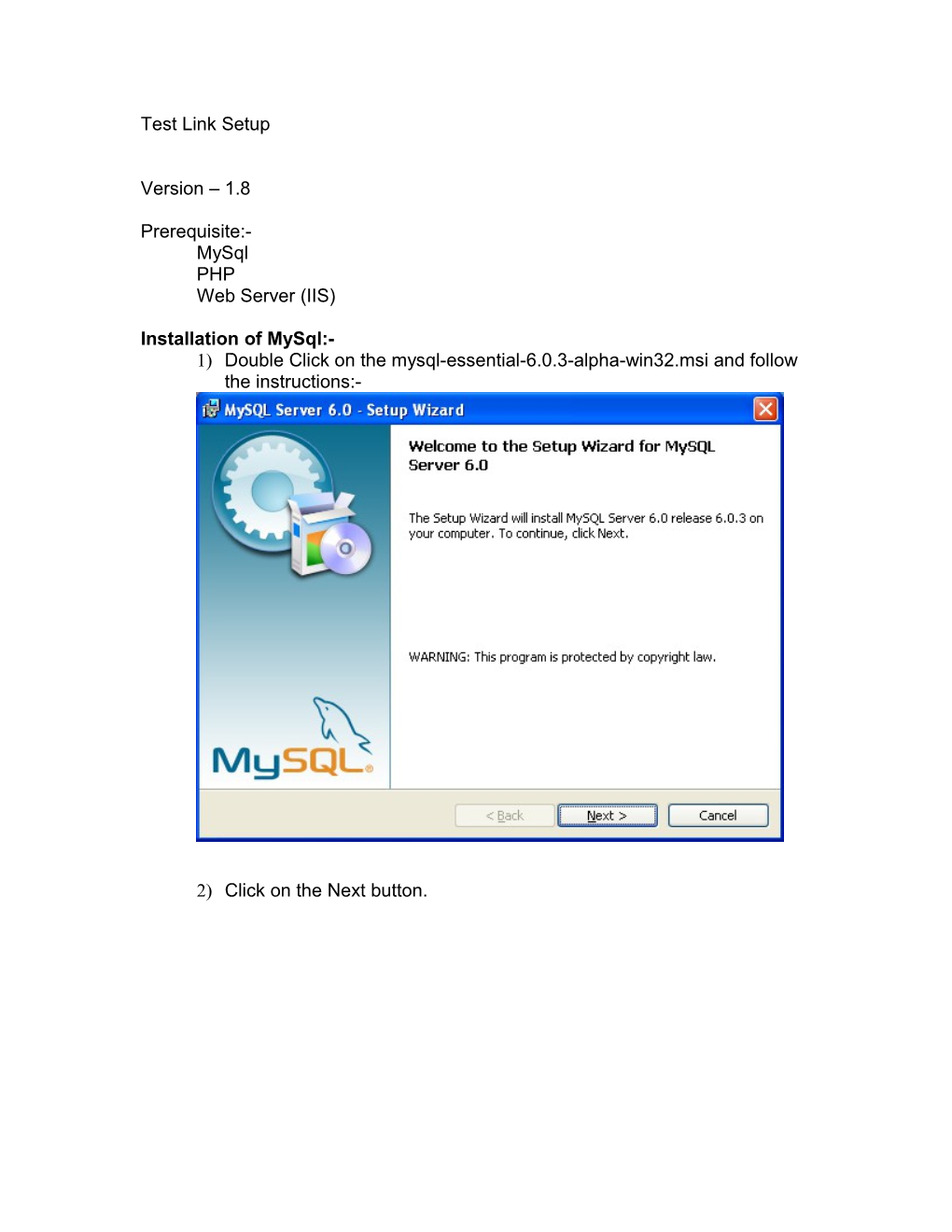 Installation of Mysql