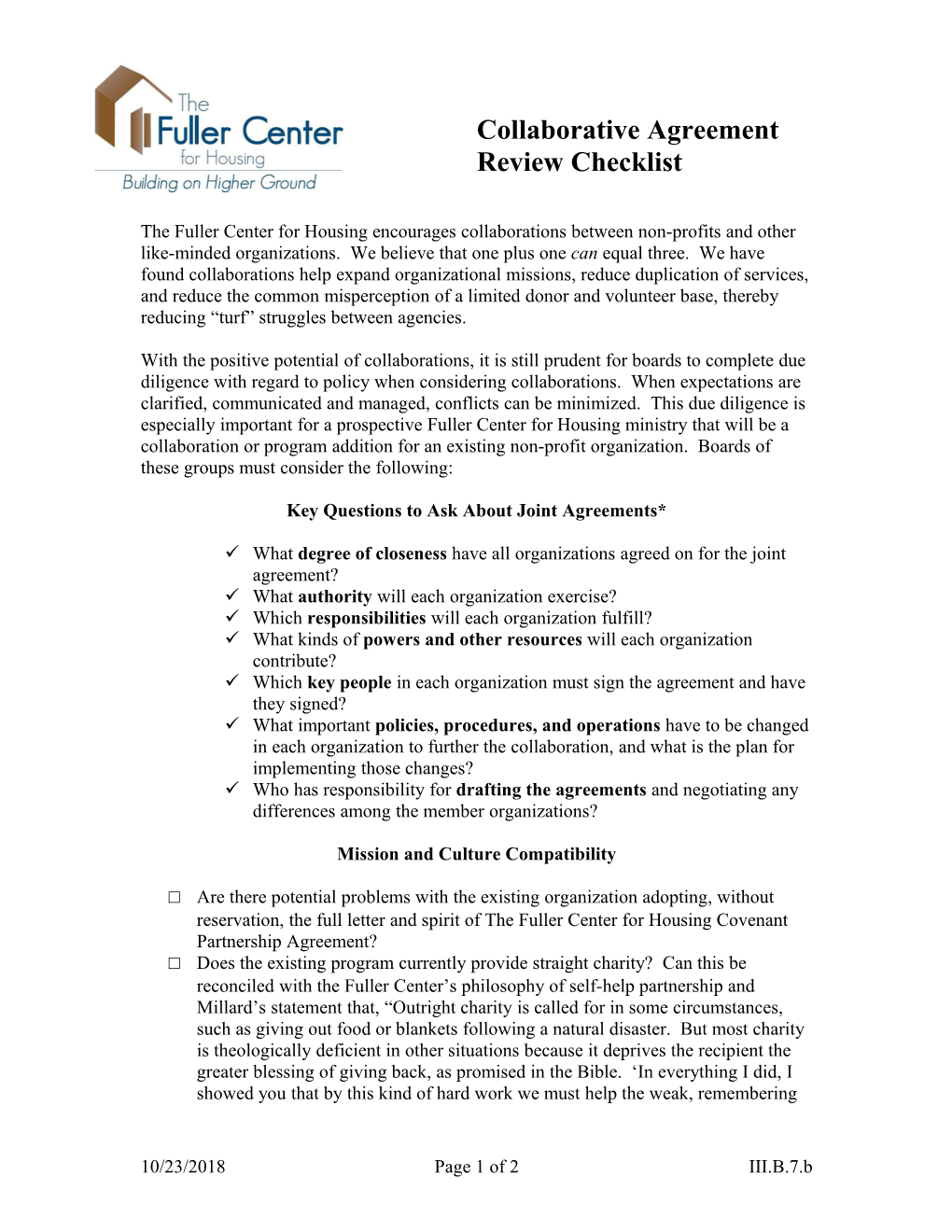Collaborative Agreement Review Checklist