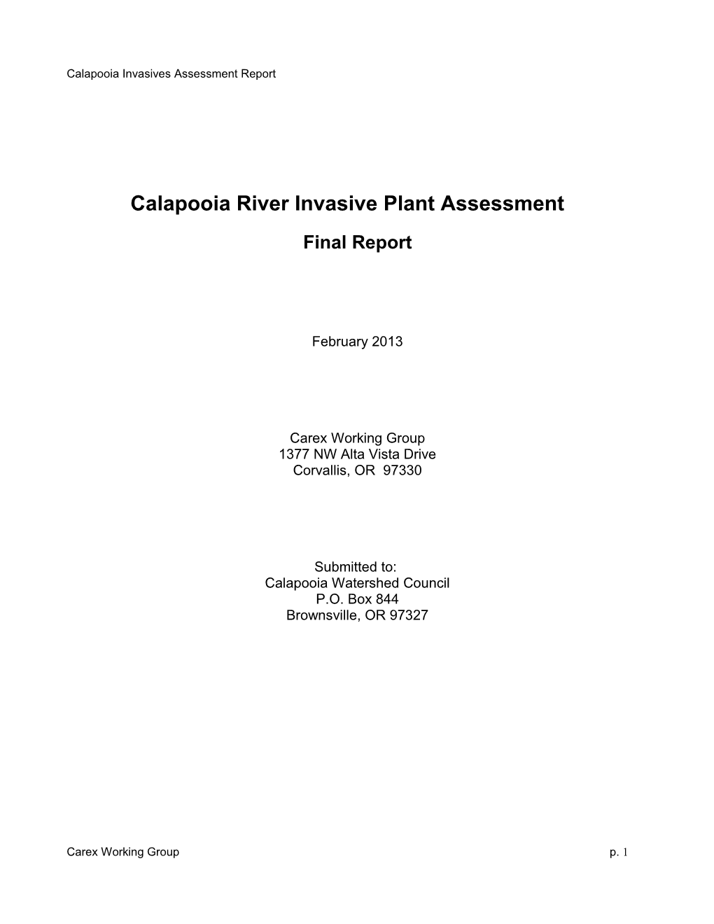 Calapooia River Invasive Plant Assessment