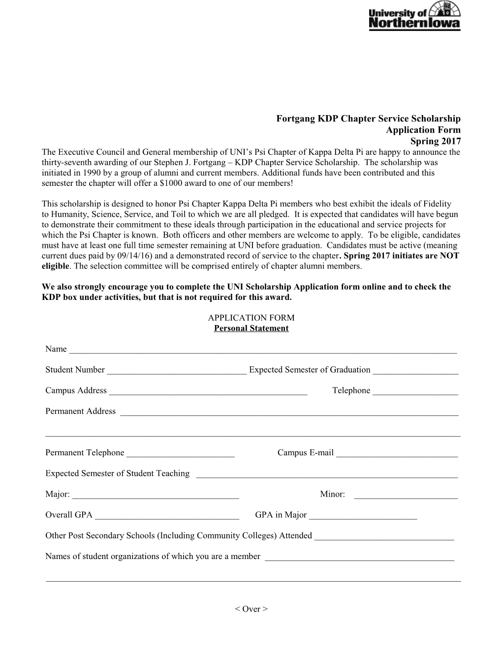 Fortgang KDP Chapter Service Scholarship