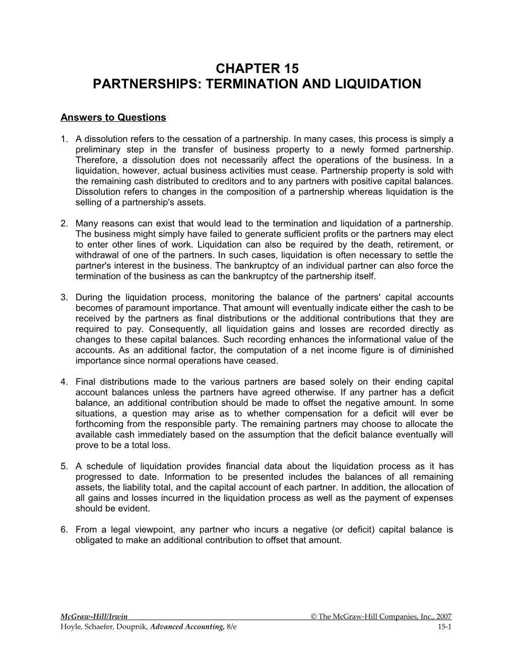 Partnerships: Termination and Liquidation