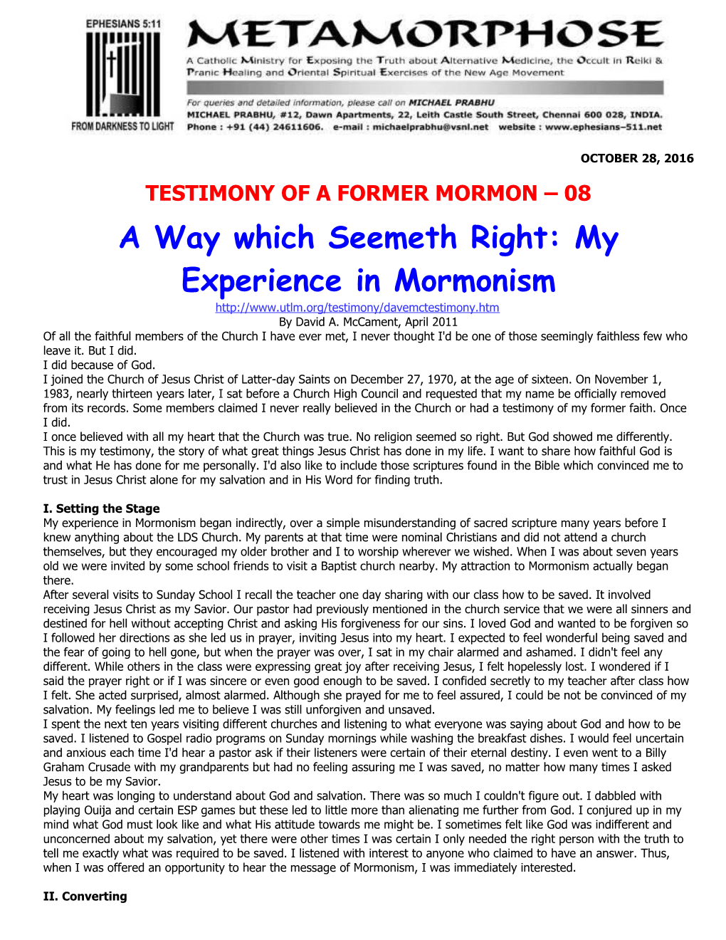 A Way Which Seemeth Right: My Experience in Mormonism