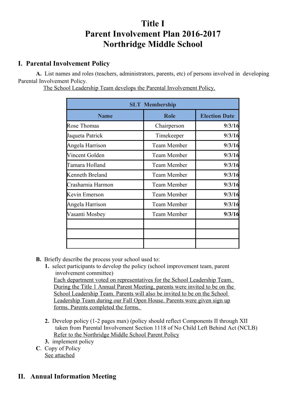 Parent Involvement Plan 2016-2017