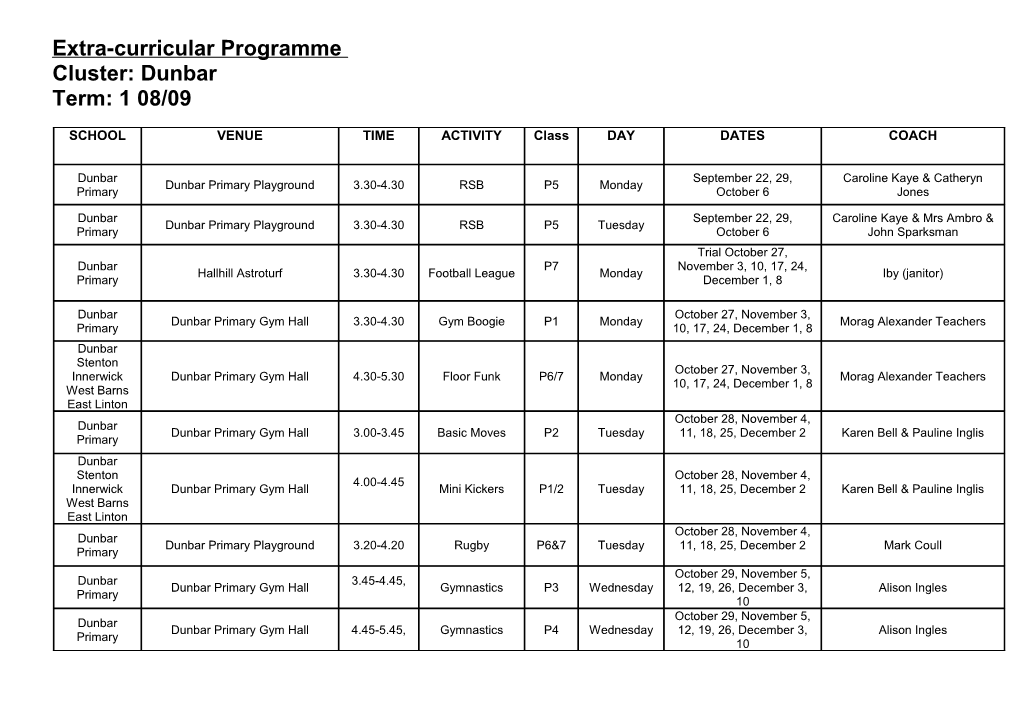 Extra-Curricular Programme