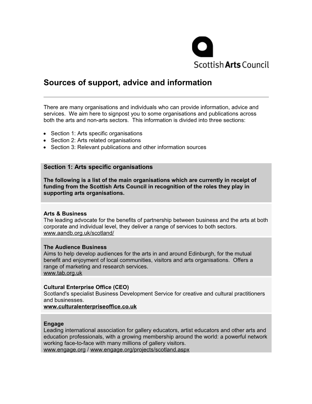 Sources of Support, Advice and Information