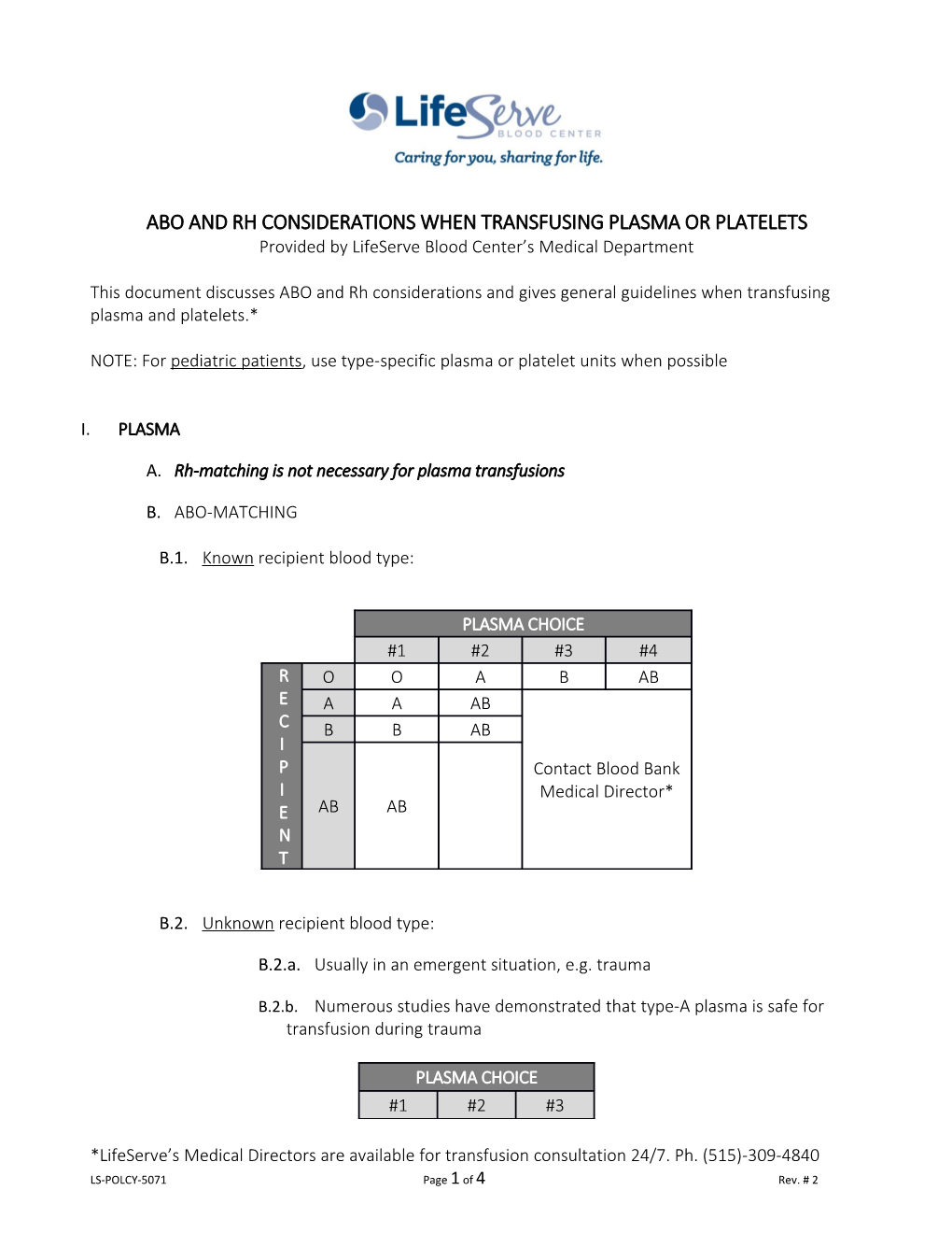 Abo and Rh Considerations When Transfusing Plasma Or Platelets