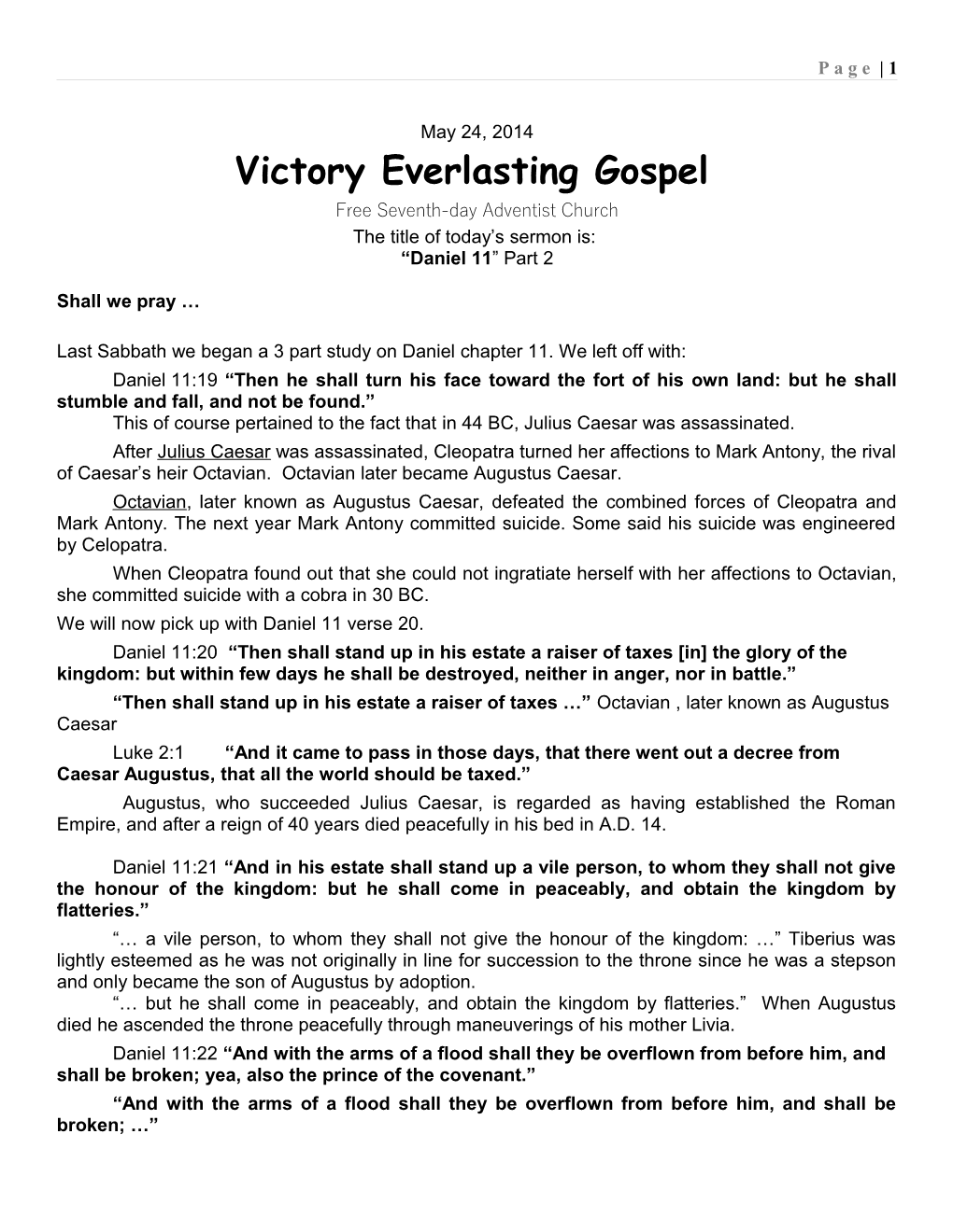 Victory Everlasting Gospel