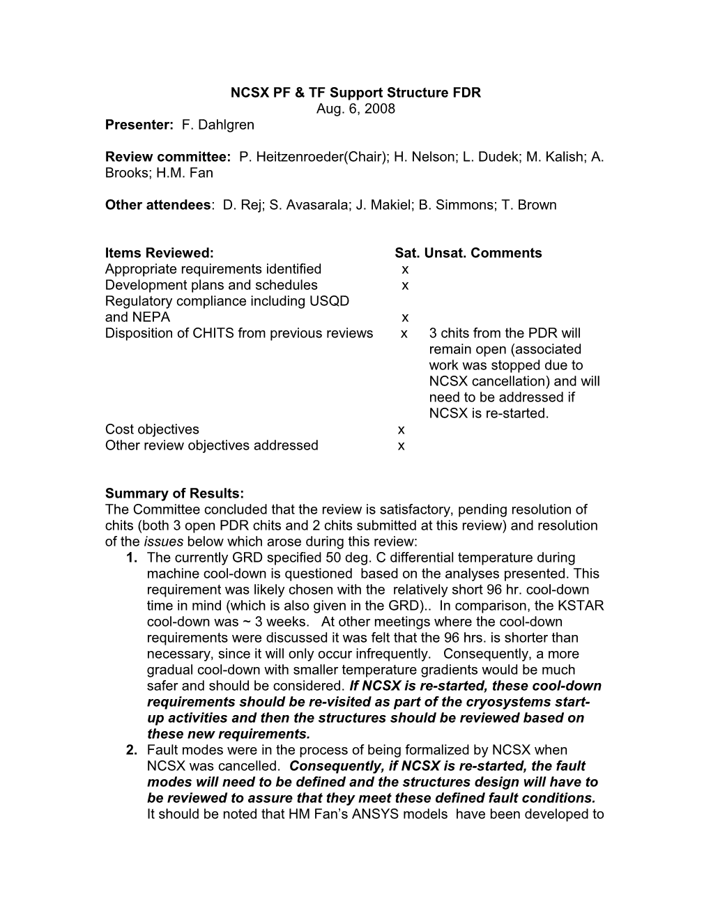 NCSX PF & TF Support Structure FDR Aug