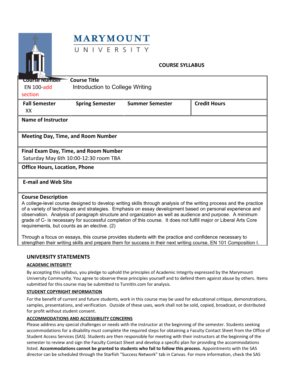 Course Review Form