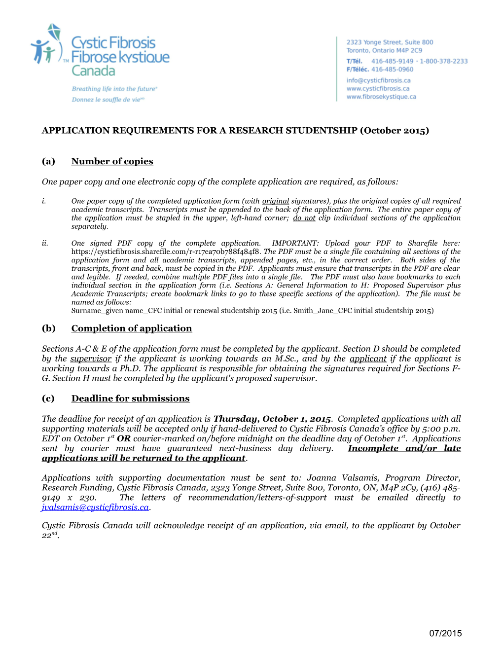CFC Studentship Application Form 2011