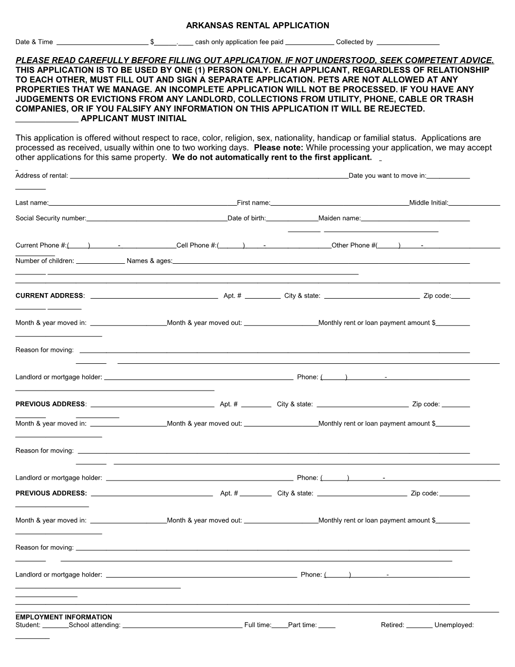 Standard Rental Application