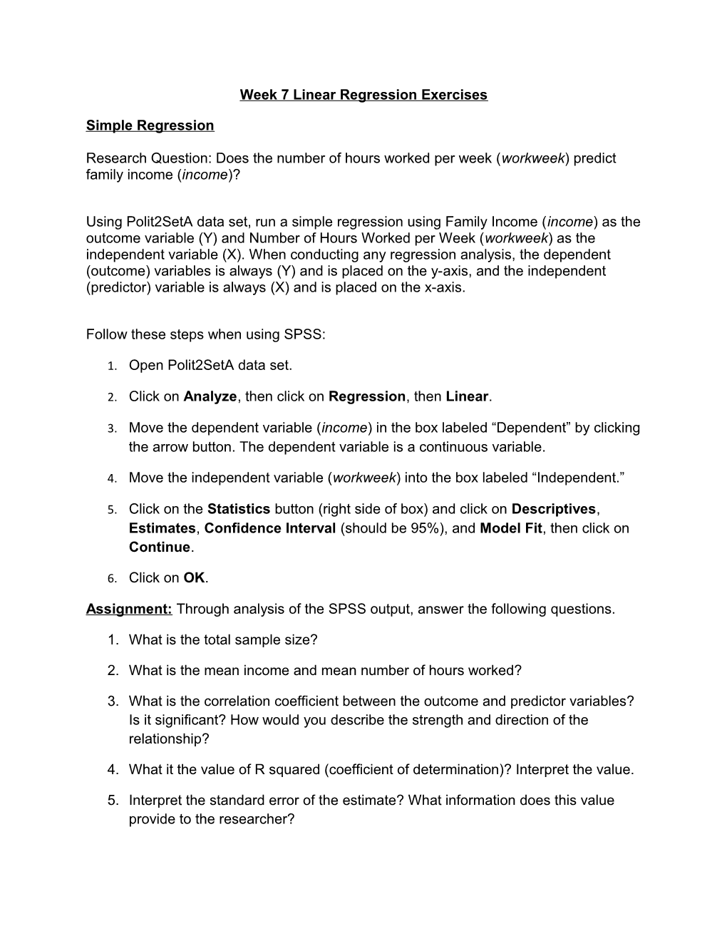 Week 7 Linear Regression Exercises