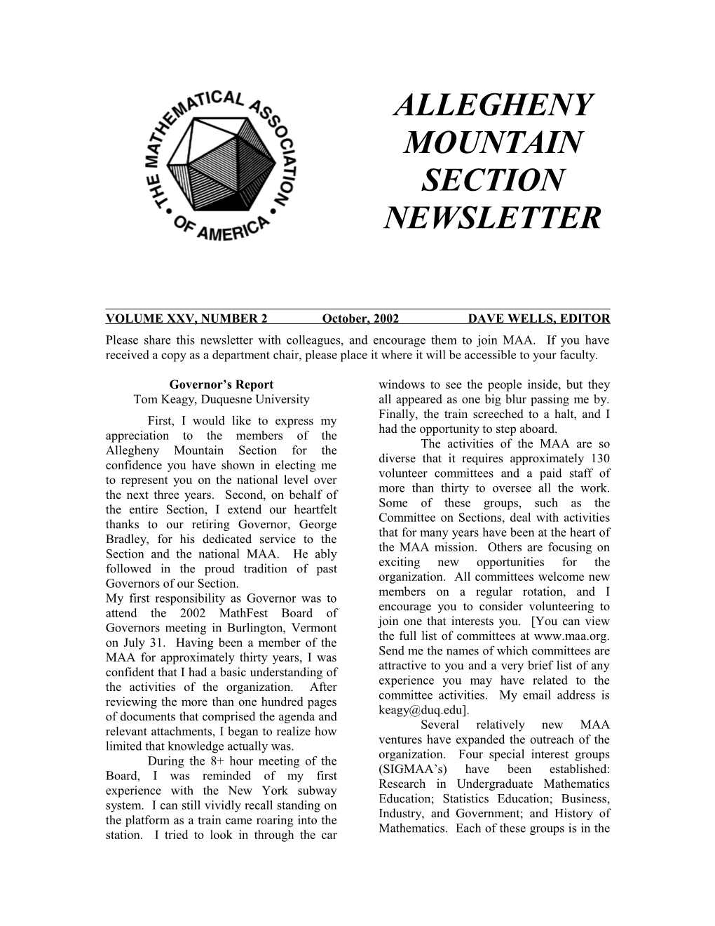 Allegheny Mountain Section Newsletter