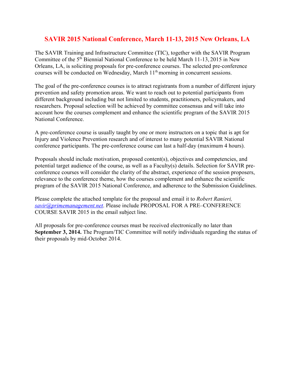 SAVIR 2015 National Conference, March 11-13, 2015 New Orleans, LA