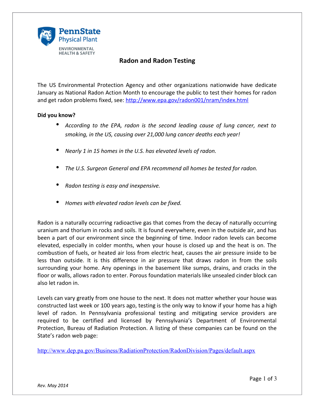 Radon and Radon Testing