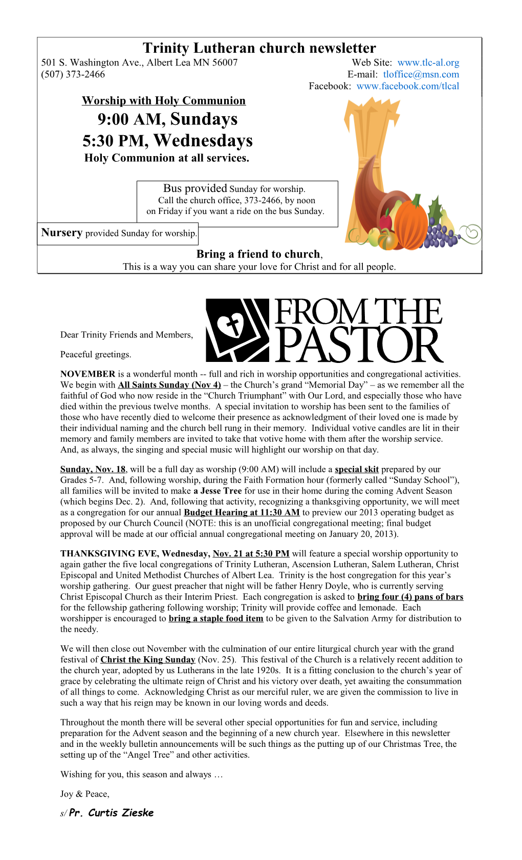 Trinity Lutheran Church Newsletter