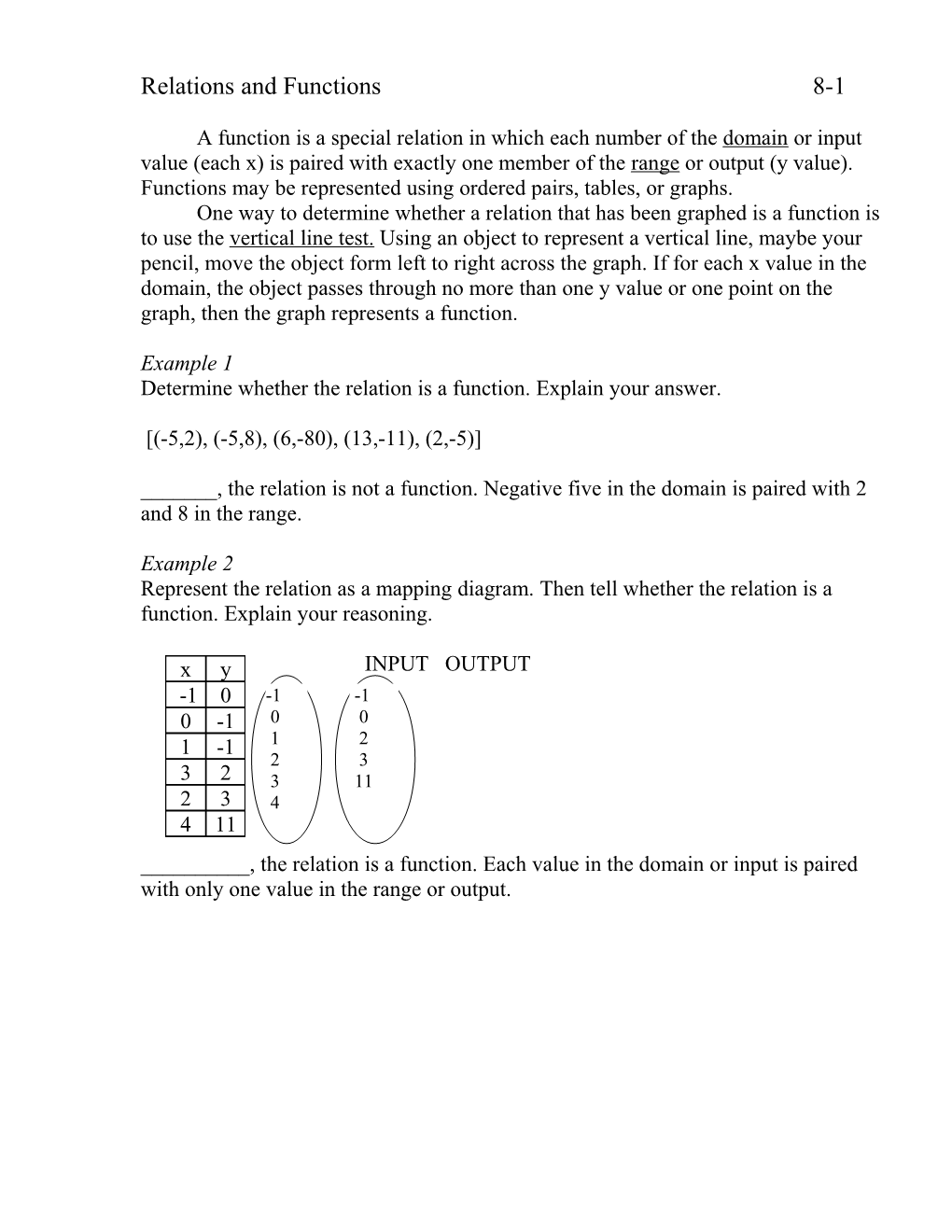 Relations and Functions