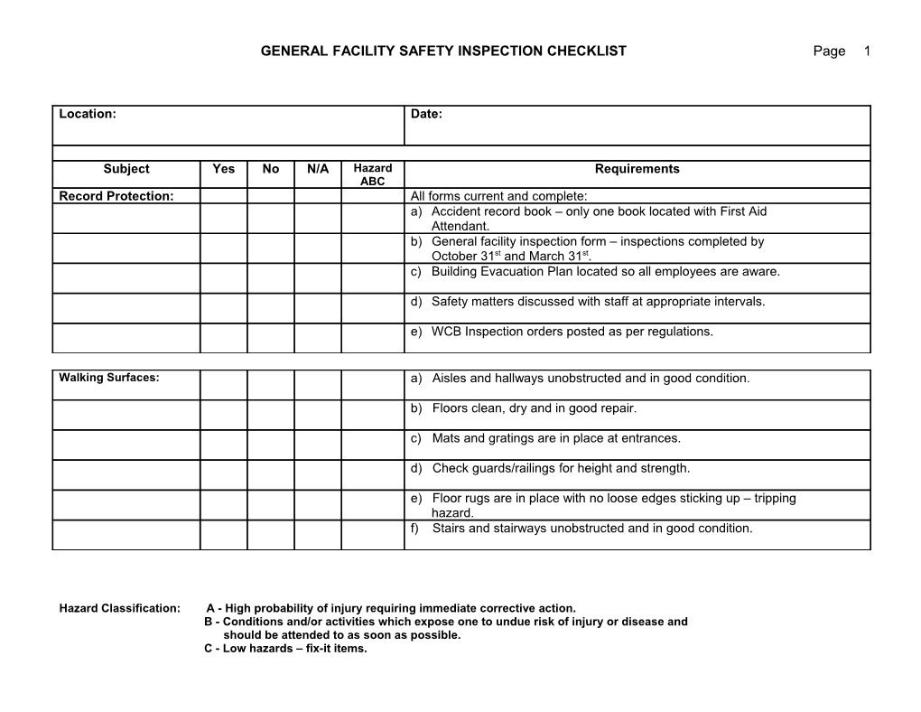 General Facility Safety Inspection Checklist