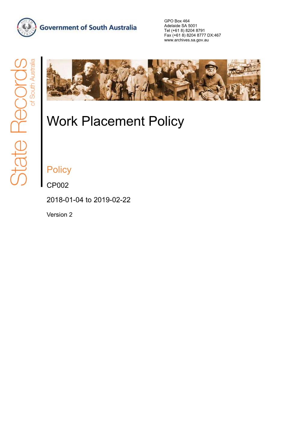 20180223 Work Placement Policy Final V2