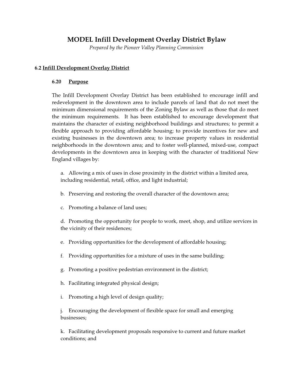 MODEL Infill Development Overlay District Bylaw