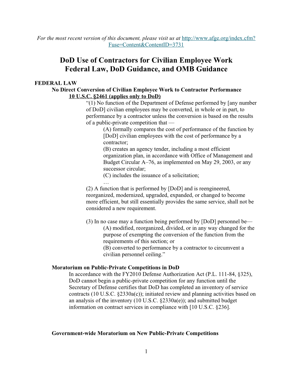 Doduse of Contractors for Civilian Employee Work