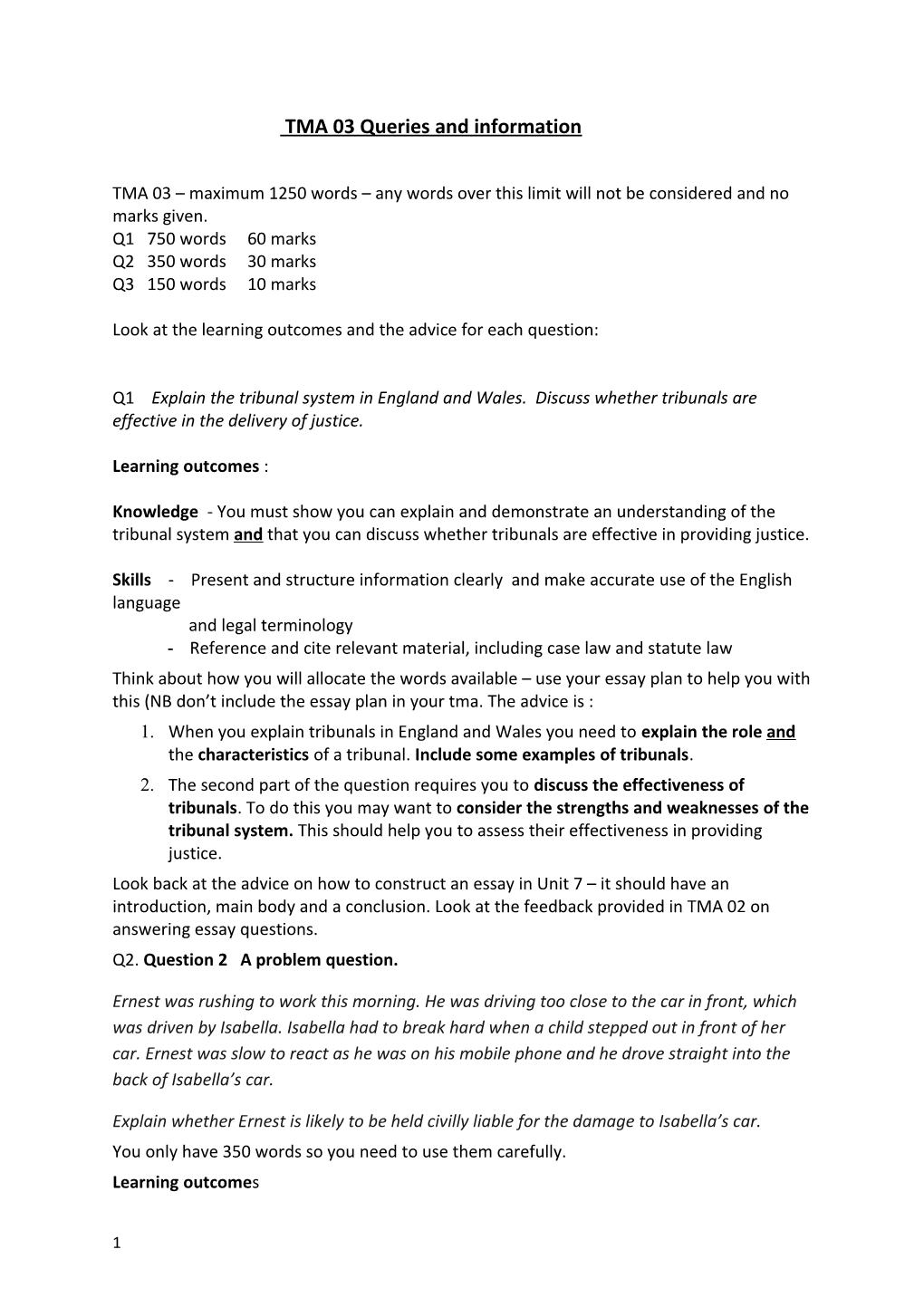 TMA 03 Queries and Information