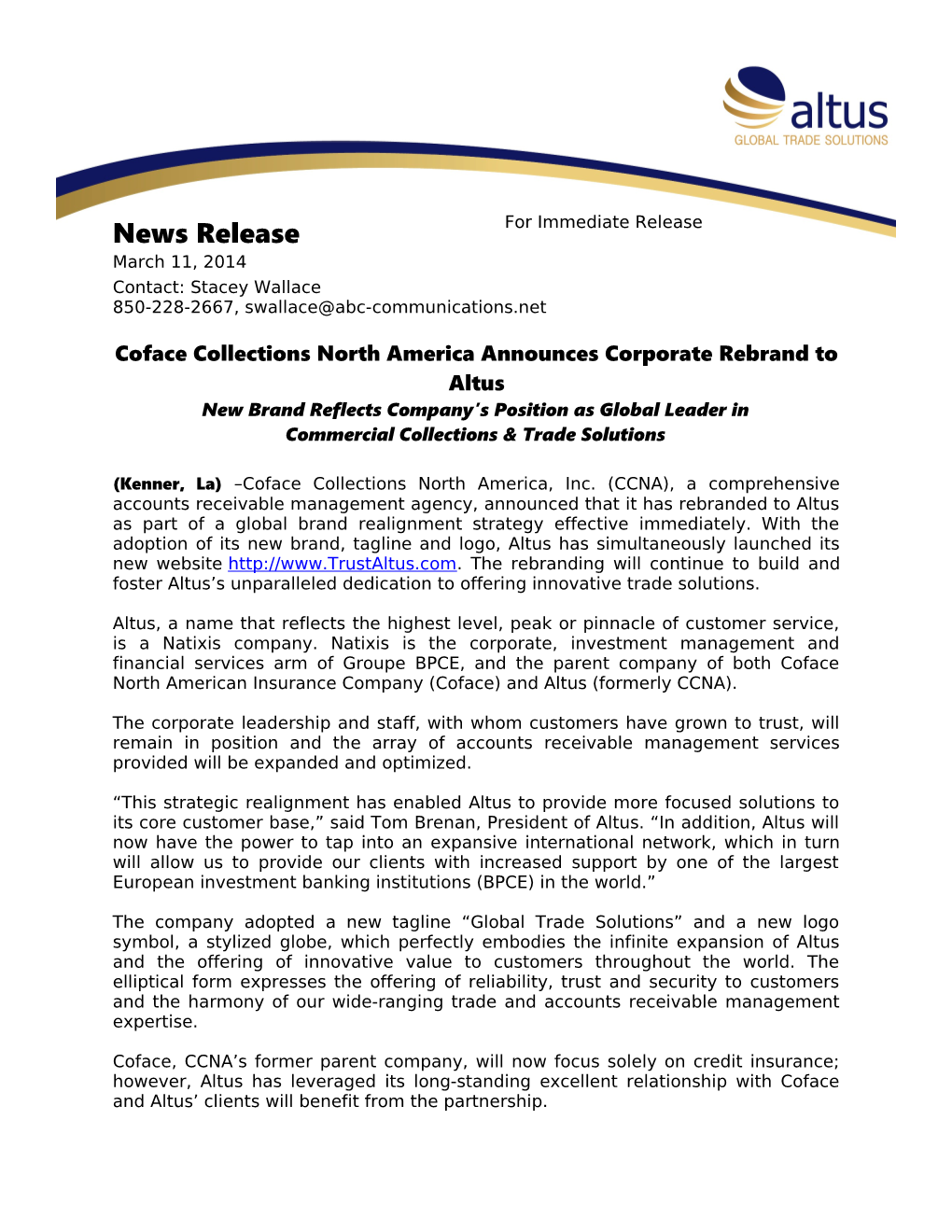 Coface Collections North America Announces Corporate Rebrand to Altus