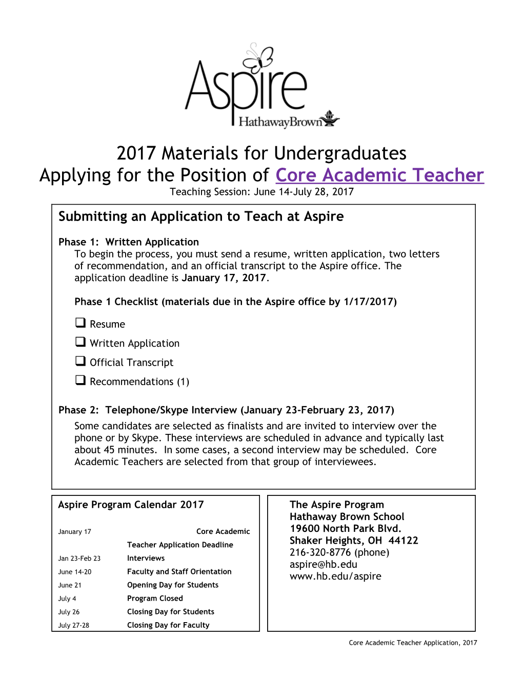 Applying for the Position of Core Academic Teacher