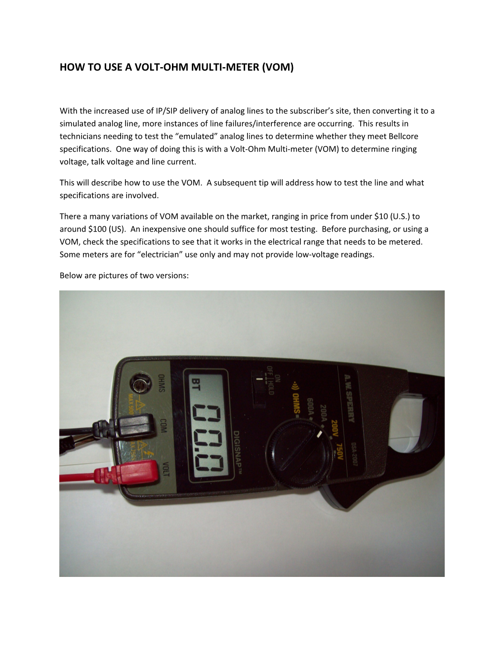 How to Use a Volt-Ohm Multi-Meter (Vom)