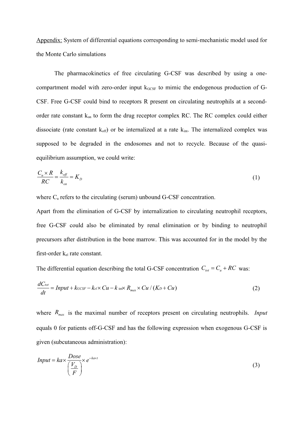 Where Cu Refers to the Circulating (Serum) Unbound G-Csfconcentration