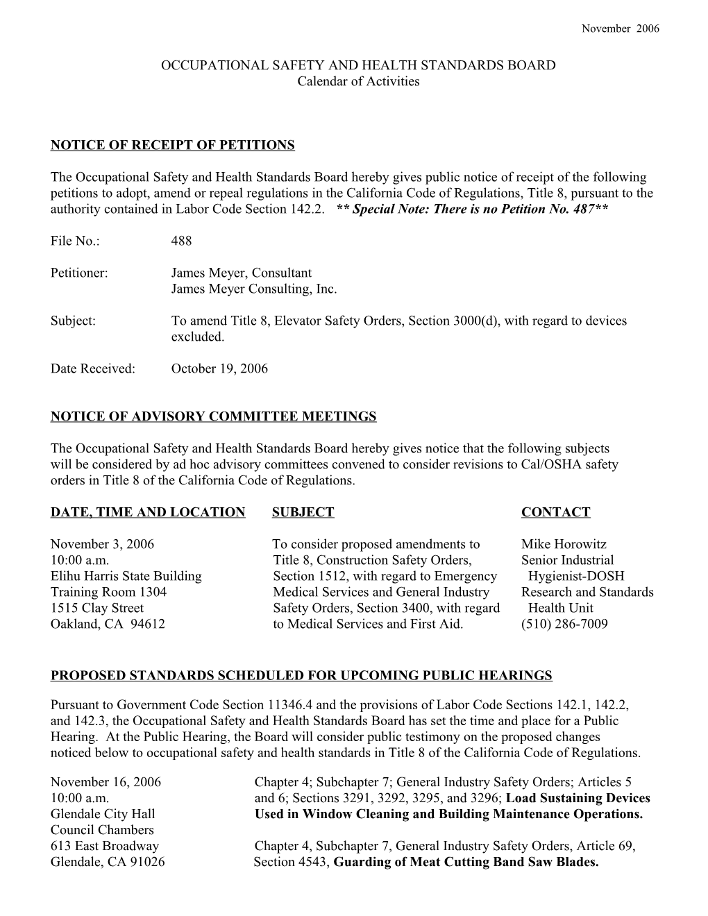 Notice of Receipt of Petitions