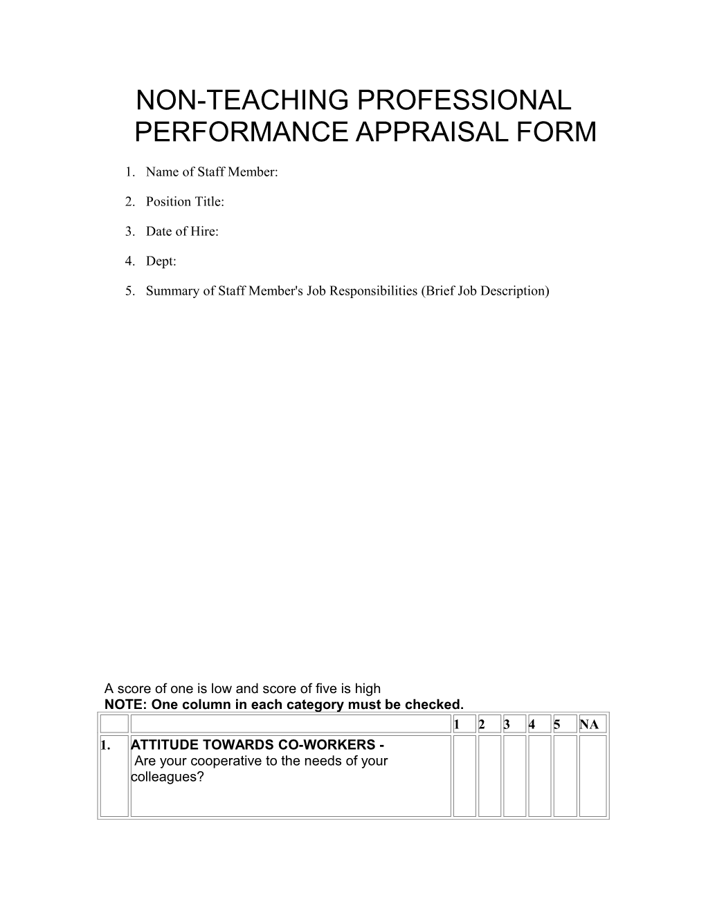 Non-Teaching Professional Performance Appraisal Form