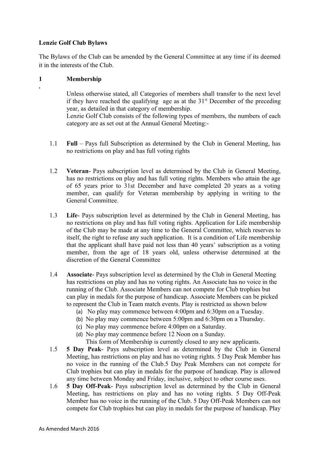 Lenzie Golf Club Bylaws