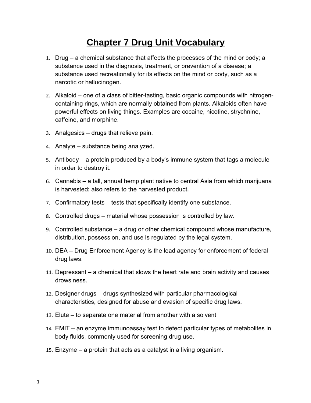 Chapter 7 Drug Unit Vocabulary