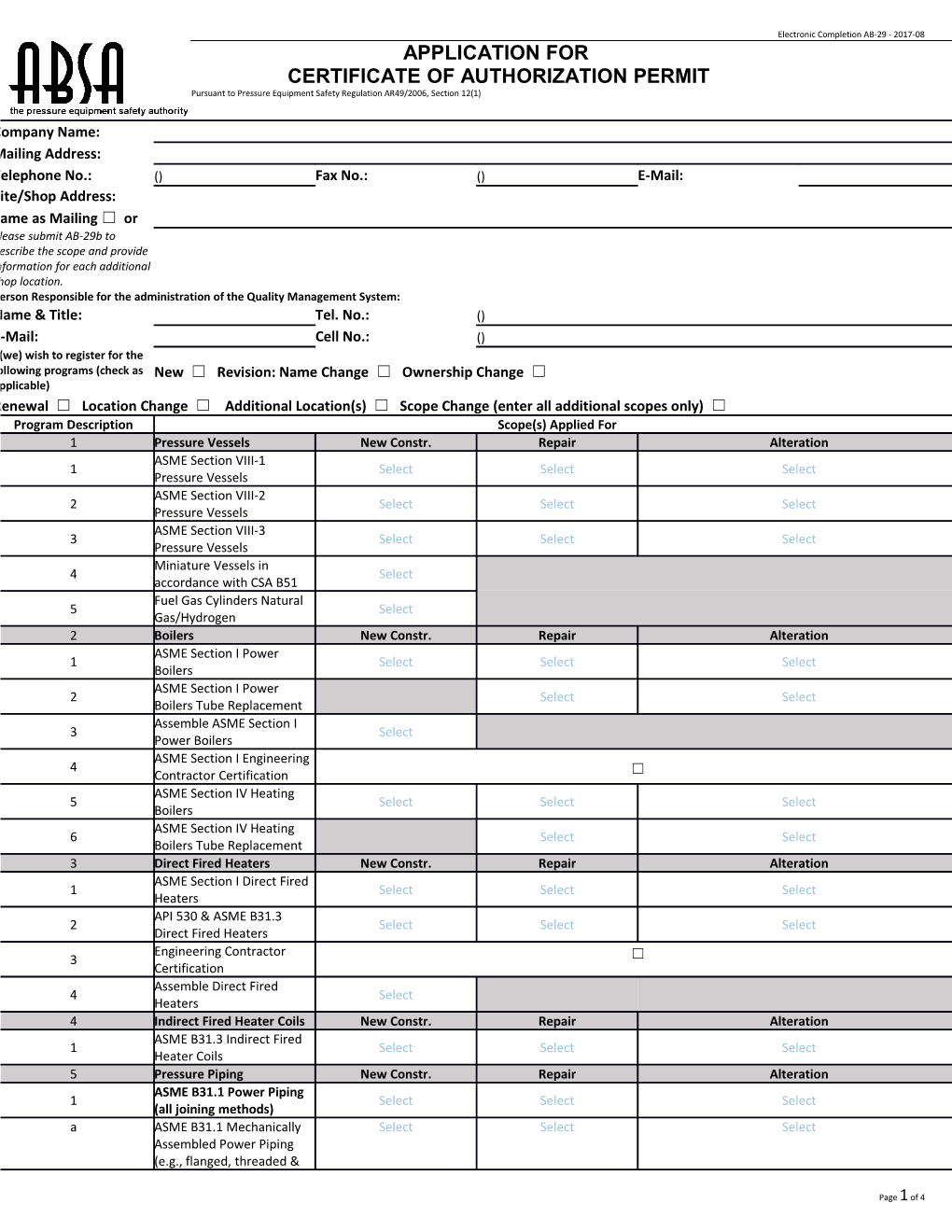 AB-029 Application for Certificate of Authorization Permit (Electronic Completion) (D0697403-3)