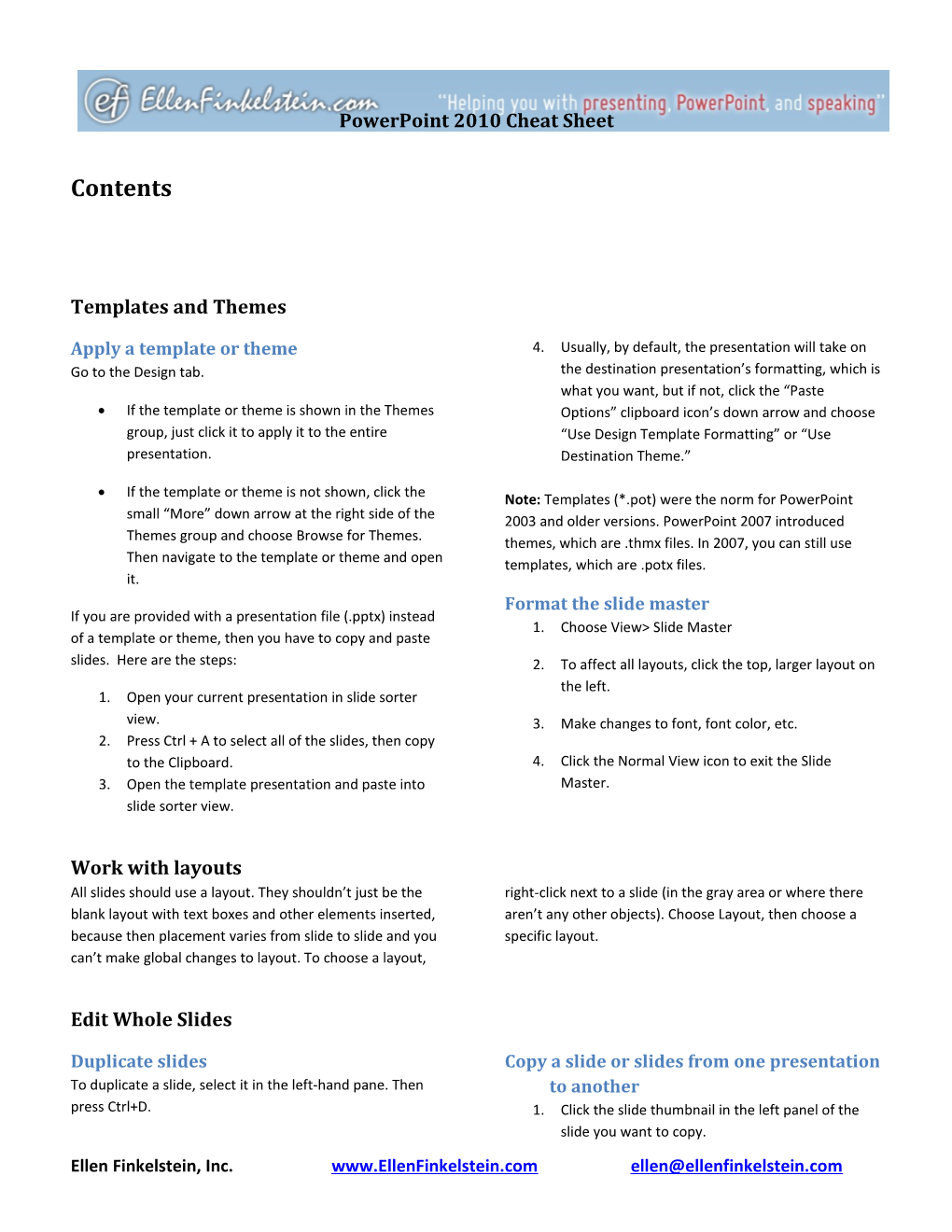 Powerpoint 2010 Cheat Sheet